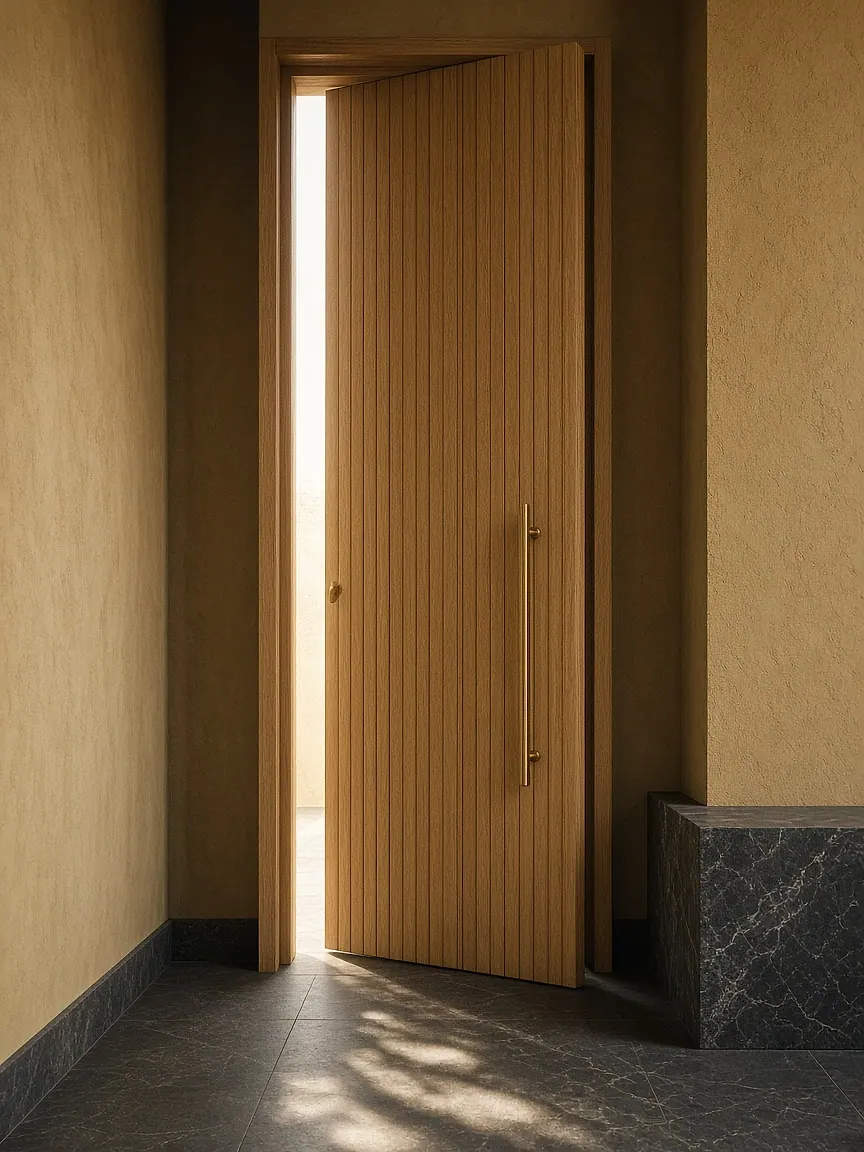 Porte pivotante en chêne — réalisation Menuiserie Gibilaro
